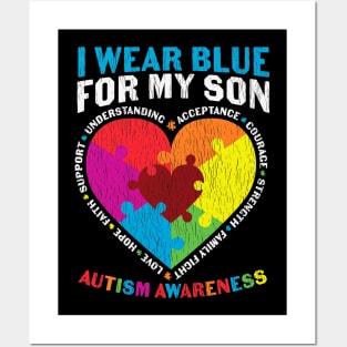 I wear Blue For My Son Autism Awareness Mom Dad Matching Posters and Art